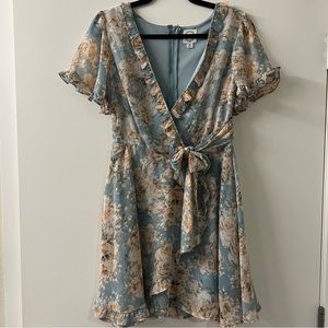 Francesca’s Light Blue Floral Wrap Dress